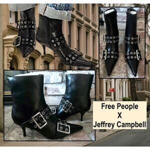 Free People Jeffery Campbell Blk Deja Vu Silver Buckle Boots In Box New Sz 8
